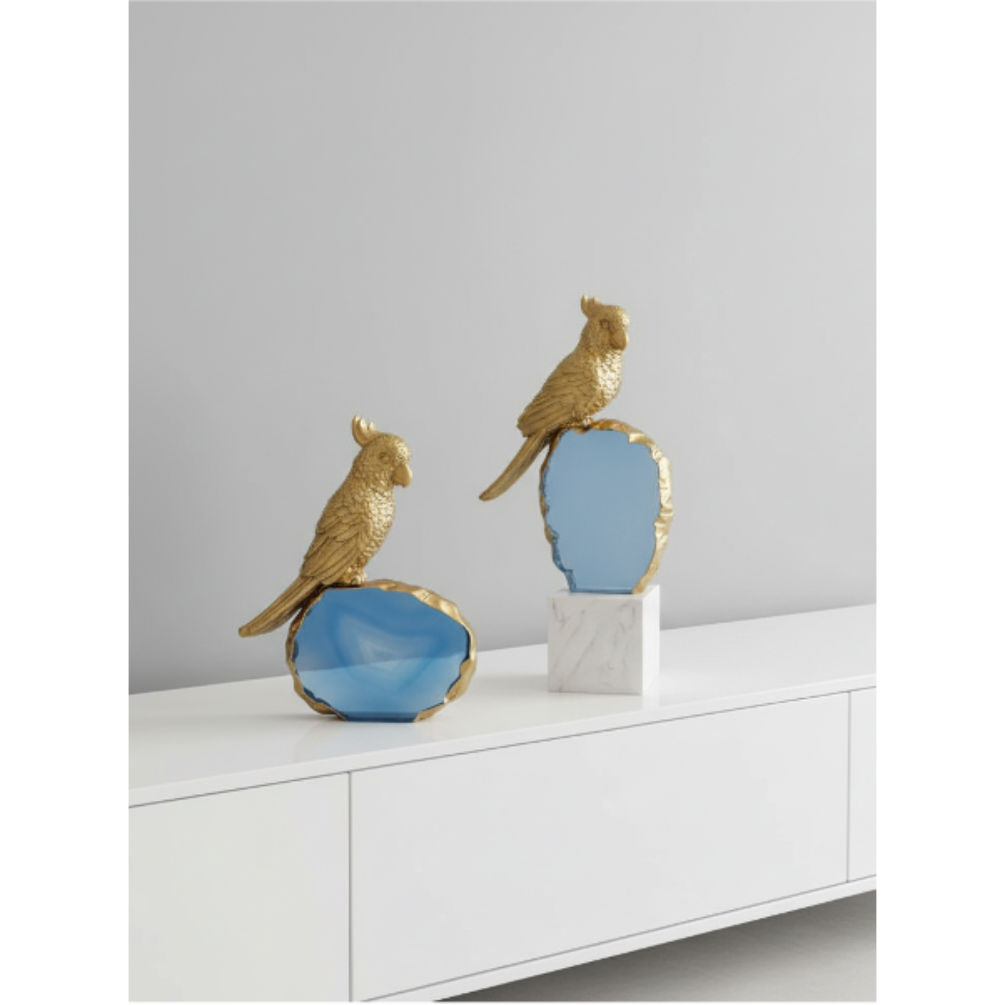Azure Gem Parrot Sculpture Set