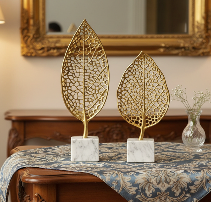 Gilded Skeleton Leaf Sculptures (Set of Two)